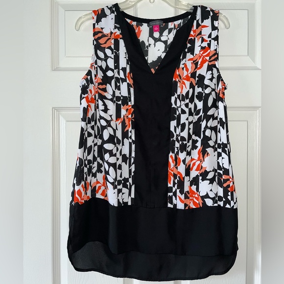 Vince Camuto black white and orange sleeveless  blouse size s🌴 - Picture 4 of 8